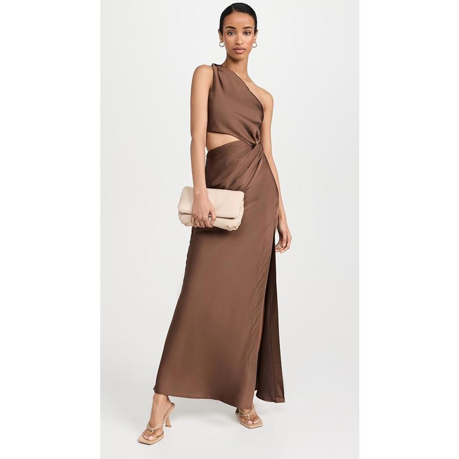 Misha Kristin Maxi Dress In Brown One Shoulder